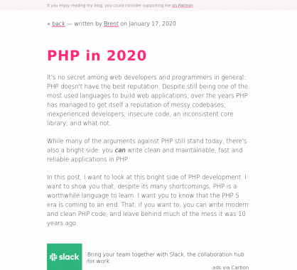 Etat de PHP en 2020